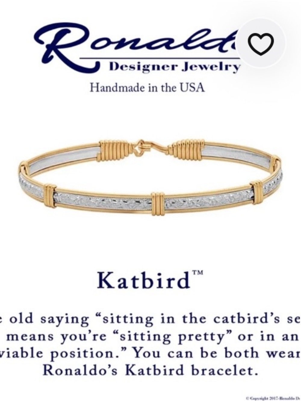 Ronaldo Katbird Silver and Gold Bracelet 7” - Picture 10 of 10